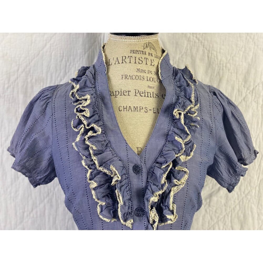 Anthropologie Blue Button Down Casual Blouse By Odille - Picture 5 of 9